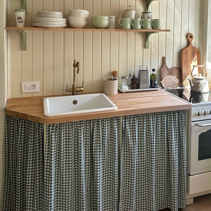 ✨พร้อมส่ง🌷ผ้าม่านเคาท์เตอร์ครัว แบบสอด ผ้าม่านลายสก็อตแบบสั้น น่ารักๆแบบญี่ปุ่น ผ้าม่านสั้นในครัว ผ้าม่านปิดซิงค์