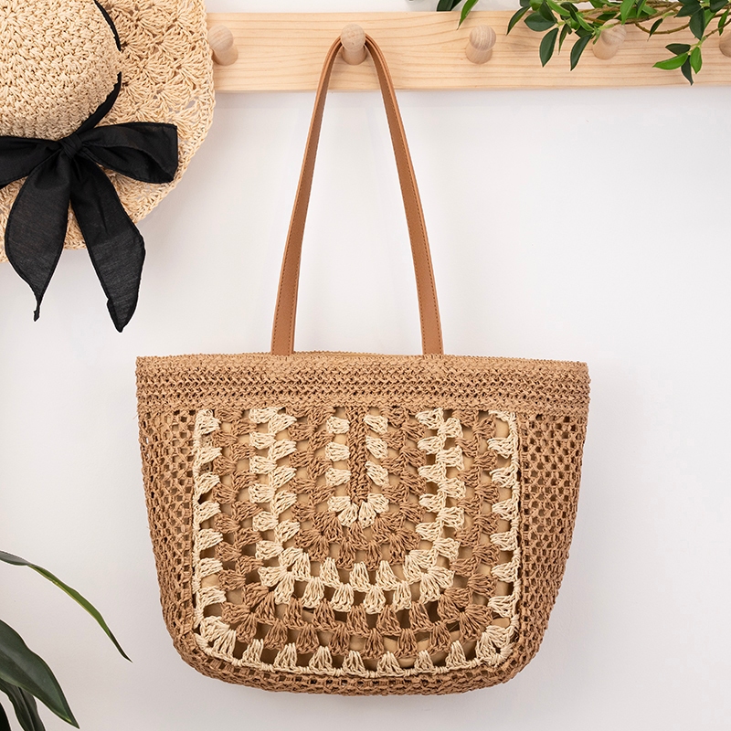 พร้อมส่ง 2 สี กระเป๋าสาน tote bag สานลาย ดีไซส์สวย มีซิป มีซับใน P360 - รูปที่ 3