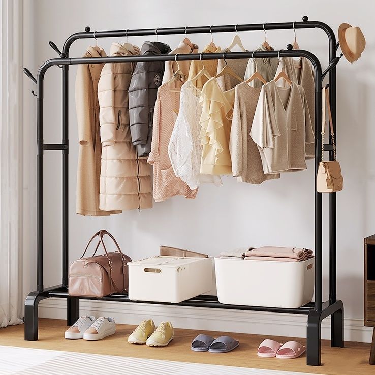 ME ราวตากผ้า ตากผ้าบาร์คู่ ชั้นวางของ บาร์เดี่ยว พร้อมชั้นวางของและตะขอแขวนเสื้อแขวนหมวก พร้อมส่ง รับน้ำหนักได้ 50+kg