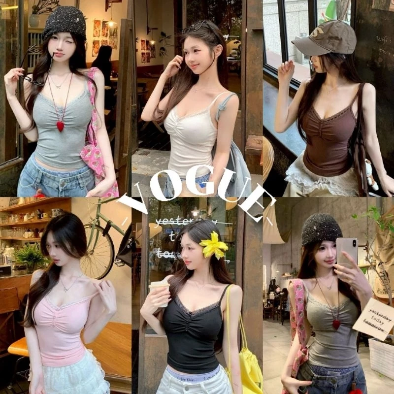 Vogue🌟พร้อมส่ง🌟 เสื้อสายเดี่ยว สีพื้น มีฟองน้ำ ใส่สบาย (FY33106)
