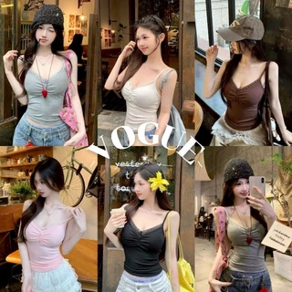 Vogue🌟พร้อมส่ง🌟 เสื้อสายเดี่ยว สีพื้น มีฟองน้ำ ใส่สบาย (FY33106)