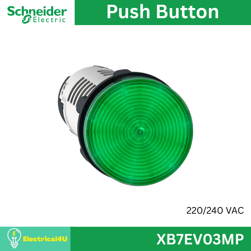 Schneider Electric XB7EV03MP ไพล็อทแลมป์ไฟแสดง LED สีเขียว แบบต่อตรงใช้กับไฟ 220/240 VAC