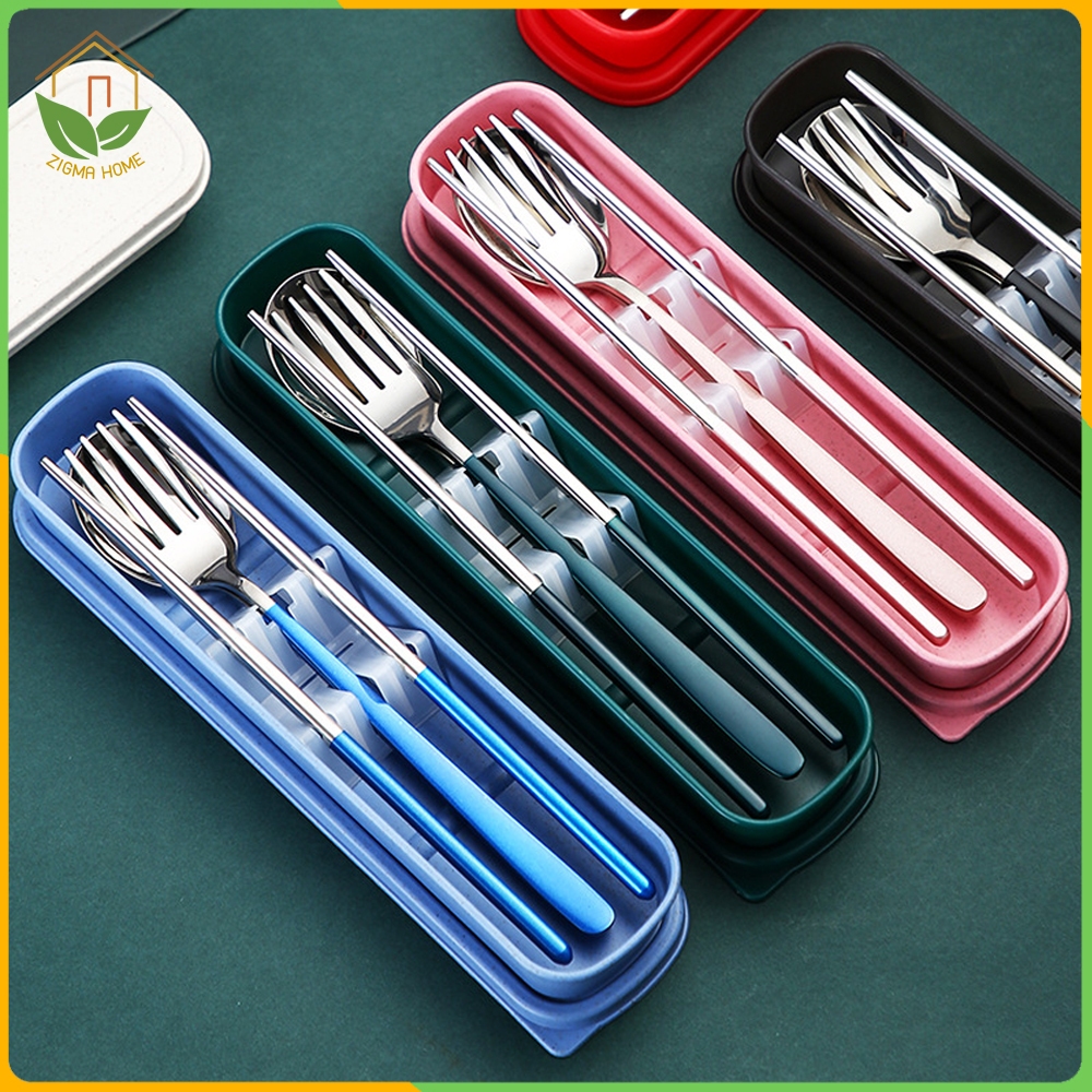 Zigma home - ช้อน ช้อนส้อม ชุดช้อนส้อมสไตล์เกาหลี สแตนเลสแท้  แบบพกพา พร้อมกล่องบรรจุ