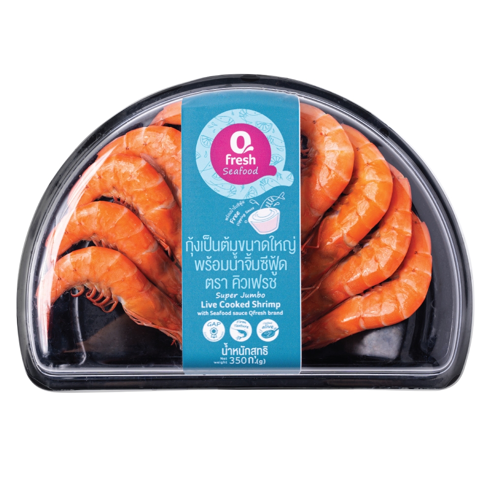 Qfresh กุ้งเป็นต้มขนาดใหญ่พร้อมน้ำจิ้มซีฟู้ด ขนาด 350 กรัม