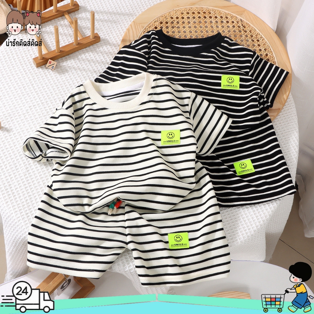 เสื้อสีดำเด็ก ชุดเซทเด็ก2ชิ้นแฟชั่นฤดูร้อน สําหรับเด็กผู้ชายและเด็กผู้หญิง พร้อมส่ง