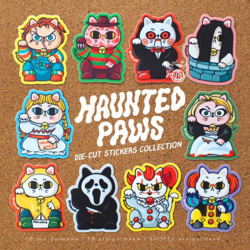 🙀พร้อมส่ง🙀สติกเกอร์ PVC กันน้ำ ชุด Haunted Paws Sticker Collection Vol.1 - Vol.2 by Miah Studio