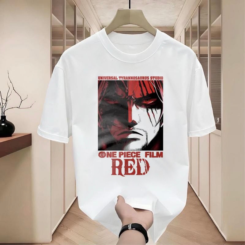 เสื้อยืดผู้ชายเท่ๆ คอกลม แขนสั้น สกรีนลายการ์ตูนสุดเท่ เสื้อยืดสตรีทแฟชั่นผู้ชายสุดฮิต โอเวอร์ไซส์ เสื้ออนิเมะเท่ๆ สีขาว