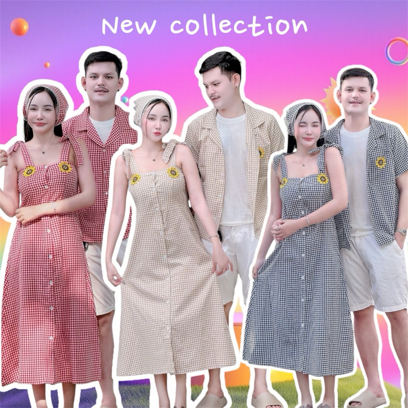 🌻🌻072ชุดคู่กับแฟนงานป้ายPimlapat🌻🌻 ชุดคู่มาพร้อมเดรสแม็กซี่ตัวยาวมาพร้อมผ้าโพกหัวแต่งลูกไม้น่ารักมากค่ะงานปักดอกทานตะวัน