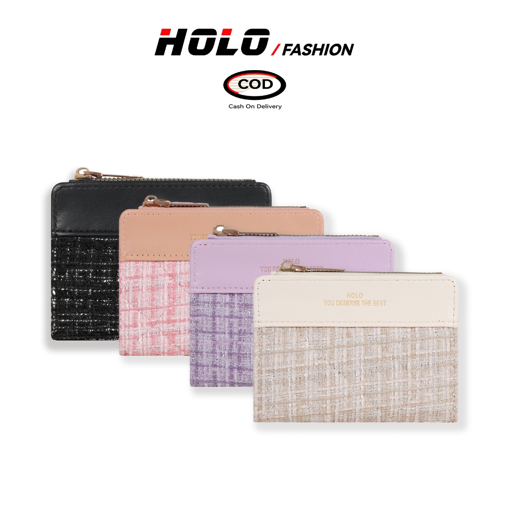 กระเป๋าสตางค์แฟชั่นใหม่สำหรับผู้หญิง แบบพับสองชั้น มีซิปสำหรับใส่บัตร มีให้เลือก 6 สี