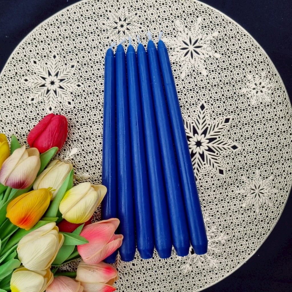 TheBestDIY เทียนแท่ง เทียนเทปเปอร์ สีน้ำเงิน 10นิ้ว แพ็ค/6ชิ้น Blue Tapper Candles.