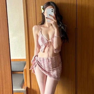 ส่งไวจากไทย ชุดว่ายน้ําบิกินี่ bikini sexy 3ชิ้น ผ้าจีบ มีฟองน้ำ beach#0753