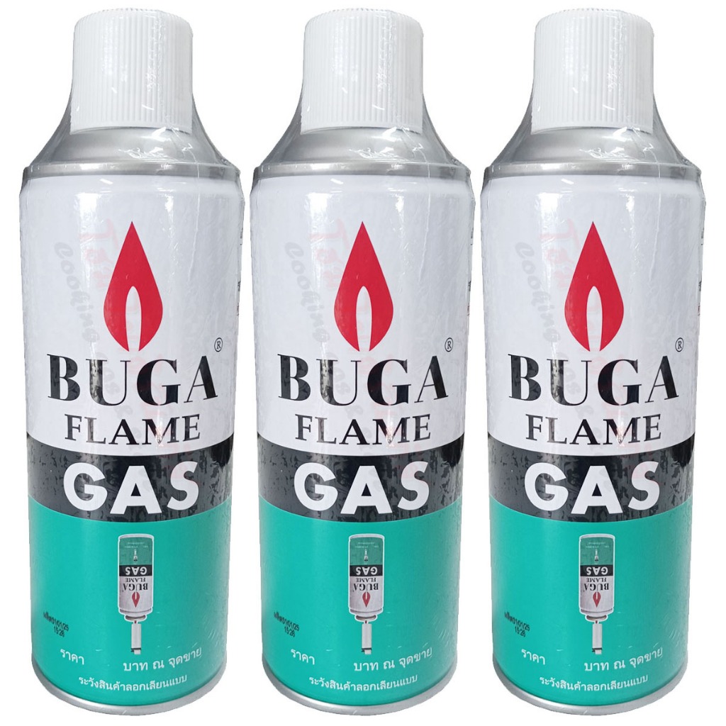 BUGA FLAME GAS แก๊สเติมไฟแช็คกระป๋อง ขนาด 375มล หรือ 300 กรัม จำนวน 3 กระป๋อง