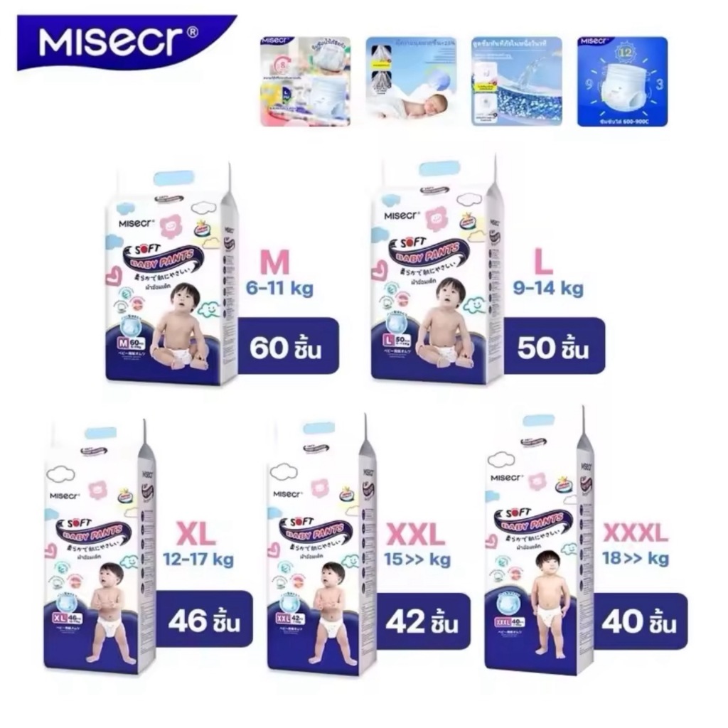 (แถมทิชชู่ห่อใหญ่ ) Misecr ผ้าอ้อมกางเกงผ้าไซส์ M-XXXL (ห่อเดี่ยว)