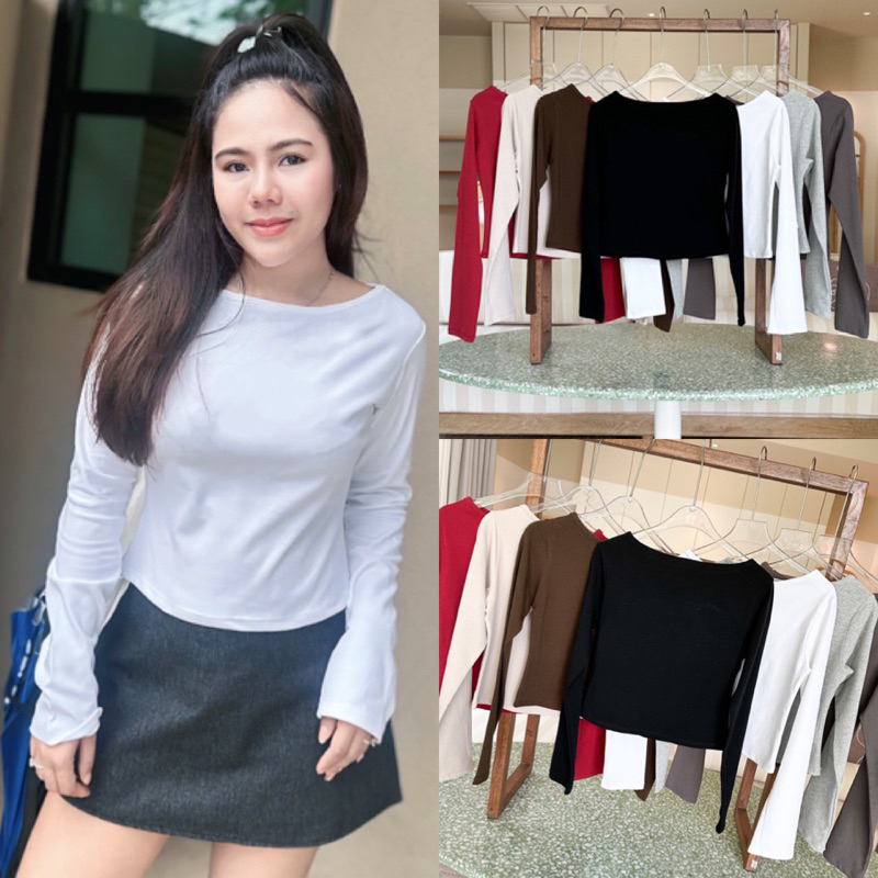 Daymiie long Top เสื้อยืดแขนยาวผ้ายูปาดไหล่ได้🔥พร้อมส่ง