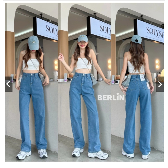 (ส่งต่อ) Berlin กางเกงยีนส์ เอวสูง สไตล์เกาหลี แนววินเทจ  กางเกงยีนส์