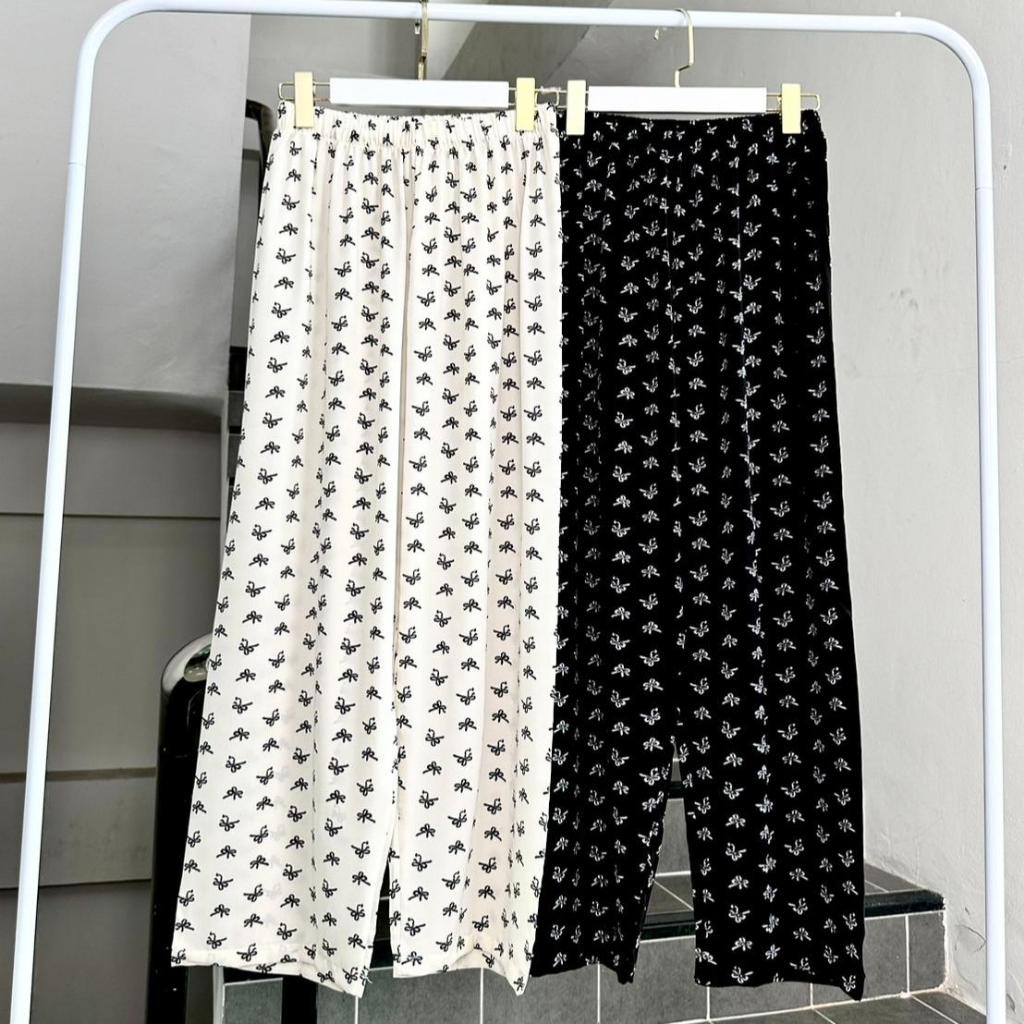 VICTORY BOW กางเกงแฟรี่สไตล์ลายโบว์ กางเกงขายาวงานผ้าชีฟอง เอวสูงทรงกระบอก FAIRY STYLE 2024 Women Clothing ผู้หญิง