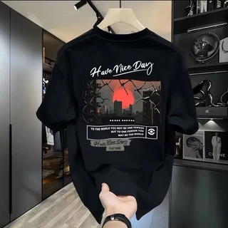 เสื้อยืดคอกลมแขนสั้น พิมพ์ลายตัวอักษรทรงหลวมสไตล์สตรีทวินเทจ เข้ากับทุกการแต่งกายแฟชั่นสําหรับผู้ชาย