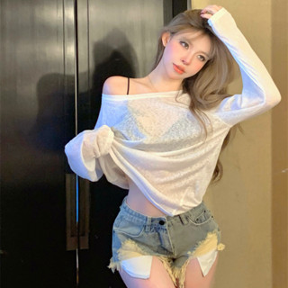 พร้อมส่ง 7904เสื้อยืดแขนยาวทรงหลวม ชุดกันแดด เสื้อไปทะเล ใส่…