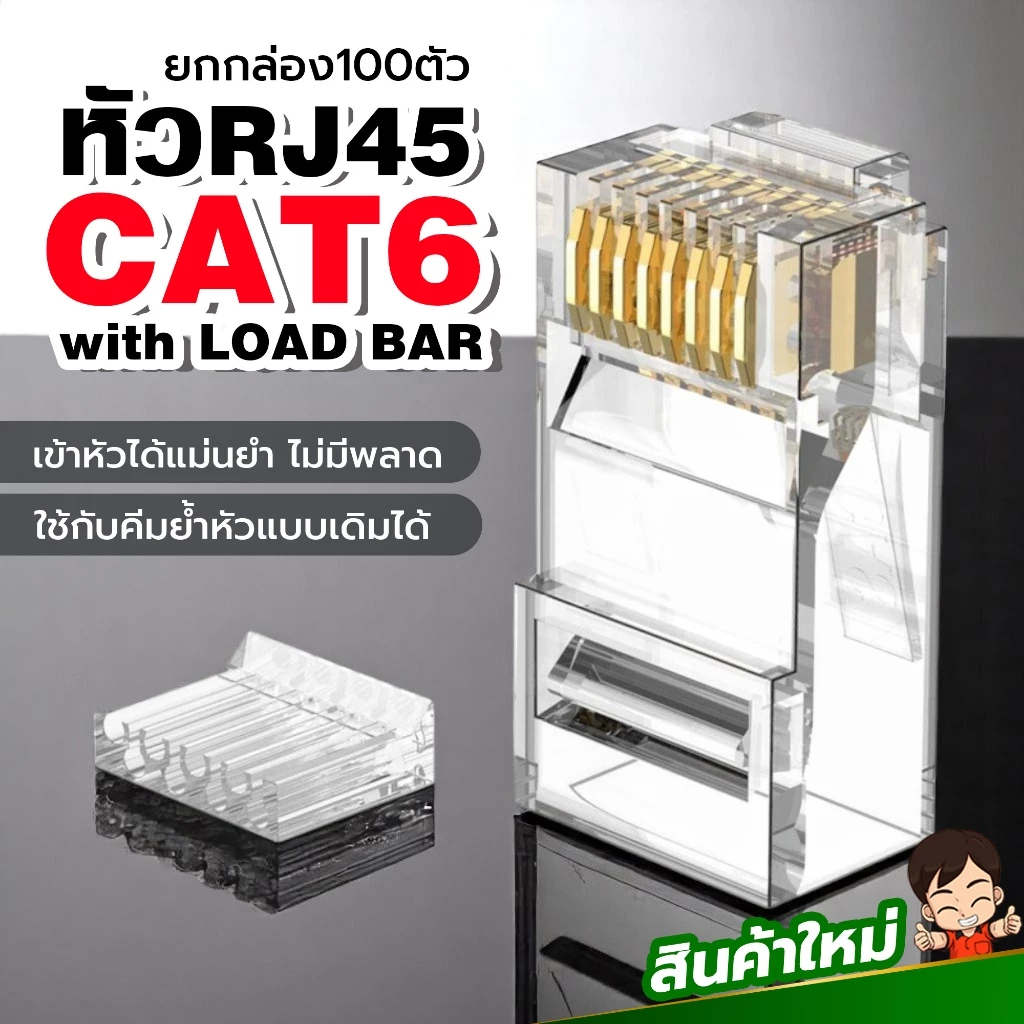 ยกกล่อง หัวRJ45 Cat6 รุ่นใหม่ แบบมีรางเรียงสายก่อนย้ำหัว เข้าหัวได้แม่นยำไม่มีพลาด ใช้กับคีมย้ำหัวรุ่นดั้งเดิมได้