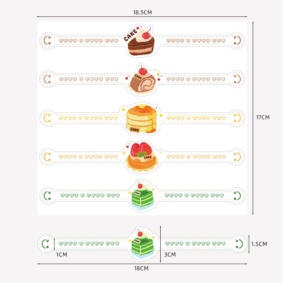 ( LP )สติกเกอร์แถบยาว สติกเกอร์ลายการ์ตูนสัตว์ ลายเค้ก แบบยาวคาดกล่องขนม เบเกอรี่กล่องเค้ก DIY ( 50 ดวง/แพค )