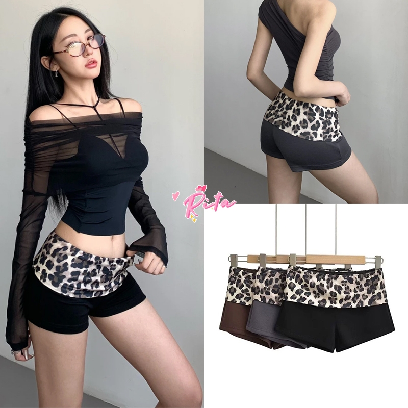 Ritaพร้อมส่ง🩳️กางเกงขาสั้นเอวต่ำ Y2Kแต่ลายเสือดาวสไตล์วินเทจ ทรงรัดรูป กางเกงผ้านุ่มใส่สบาย แฟชั่นเซ็กซี่ผู้หญิงสไตล์ลำล