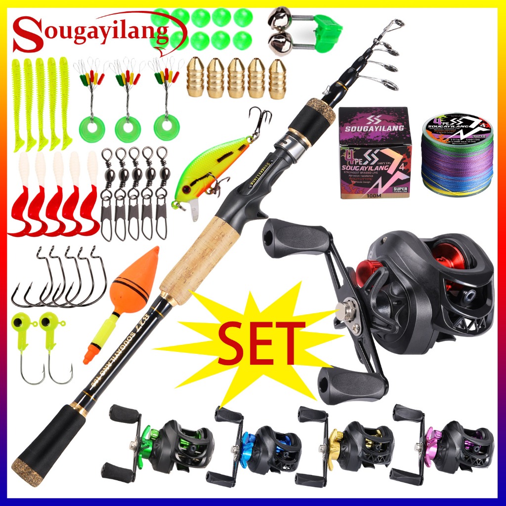 Sougayilang คันเบ็ดแบบพกพามีความยาว 1.6/1.8/2.1 เมตรคาร์บอนไฟเบอร์เสริมน้ำหนักเบ