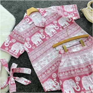 TT20779 Set ช้าง 3 ชิ้น เสื้อเชิ้ตแขนสั้นกระดุมหน้า กางเกงขาสั้น