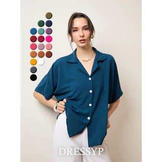 dressyp - Slub Batwing Shirt เสื้อเชิ้ตผู้หญิง คอปกฮาวาย เเขนค้างคาว ผ้าสลาฟ ใส่ง่าย ใส่สบาย DP25