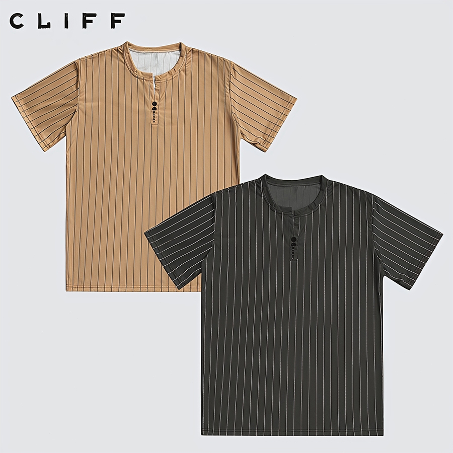 CLIFF เสื้อยืดผู้ชายฤดูร้อน การออกแบบลายทาง คอกลม แฟชั่นลำลอง แบบใหม่2025
