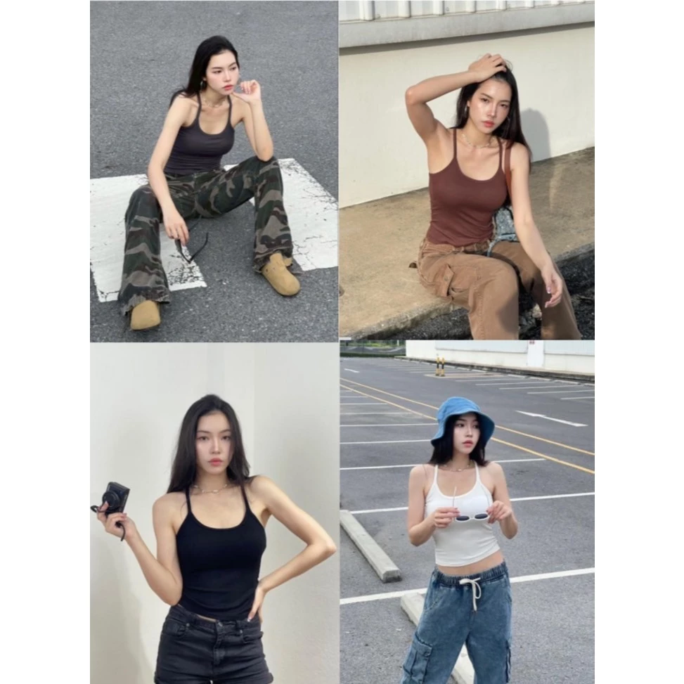 🌞B-269🌞เสื้อสายเดี่ยวสายฝอ แบบใหม่แบบสับ พาสเทล 6 สี มีฟองน้ำในตัว
