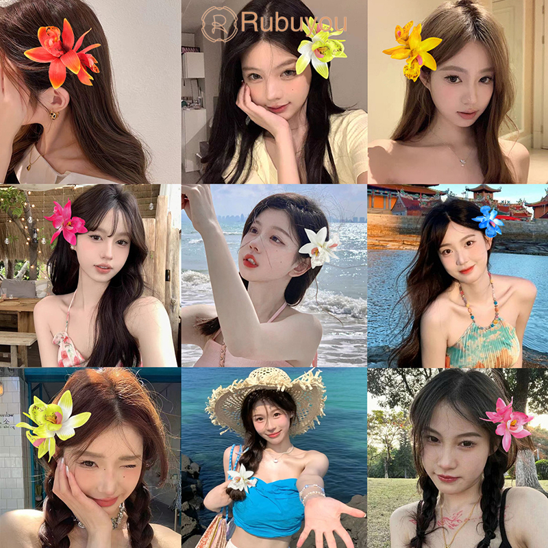 Rubuyou กิ๊บหนีบผม หลายสี ดอกไม้ประดิษฐ์  หน้าม้า คลิปด้านข้าง เกาหลี หวาน แฟชั่น สําหรับผู้หญิง ริมทะเล/วันหยุดพักผ่อน
