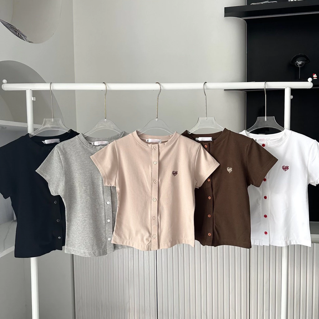 Baby Heart เสื้อยืดงานปักกระดุมหน้ามีไซต์🍒พร้อมส่ง