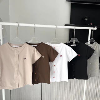 Baby Heart เสื้อยืดงานปักกระดุมหน้ามีไซต์🍒พร้อมส่ง