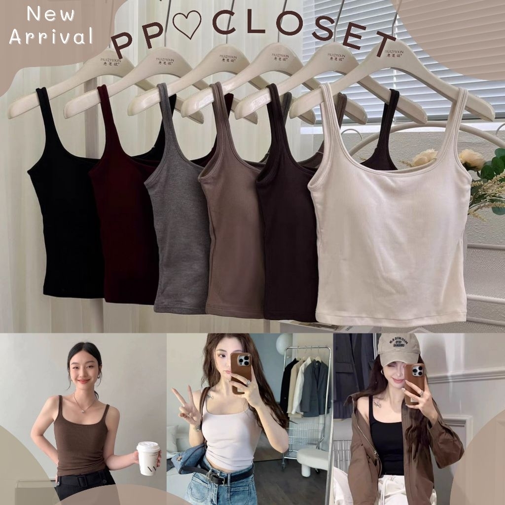 PP♡CLOSET💕(New)เสื้อกล้าม มีฟองน้ำในตัว เนื้อผ้ายูนิโคล่อย่างดี แพทเทิลเข้ารูปกระชับสัดส่วน