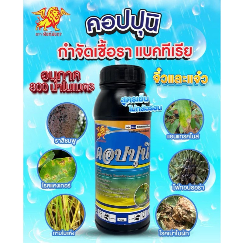 คอปปุนิ ขนาด 1 ลิตร กำจัดเชื้อรา แบคทีเรีย จิ๋วและแจ๋ว อนุภาค800นาโนเมตร 1 ขวด ใช้ได้ 15-20 ไร่