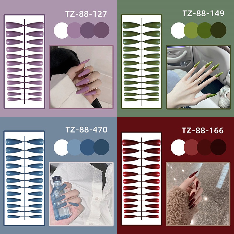Luxnail FN64 พร้อมส่งเล็บปลอมทรงแหลมยาวพิเศษงานสีพื้น