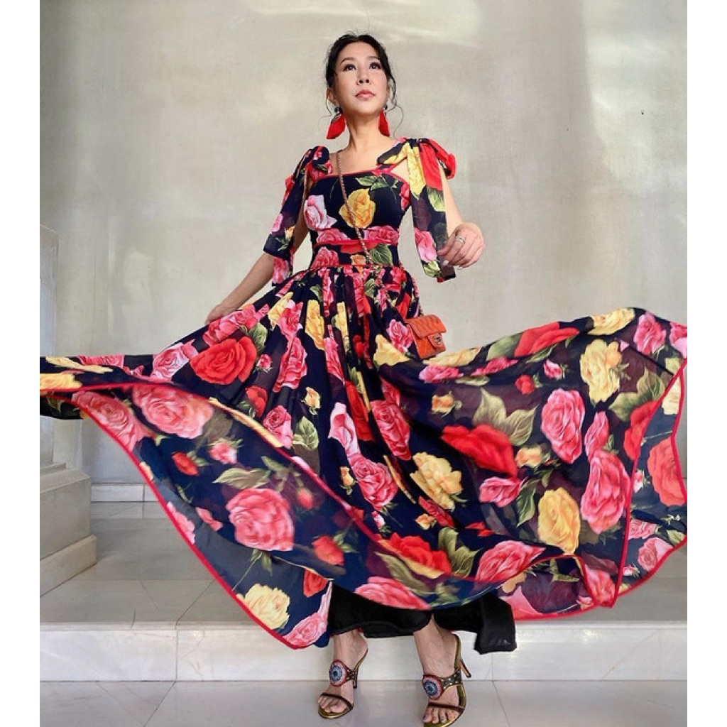 เดรสยาวอลังลายกุหลาบwidelia@realไซส์S
