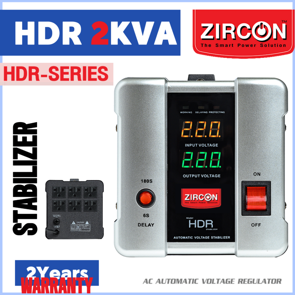 ZIRCON เครื่องปรับแรงดันไฟฟ้าอัตโนมัติ Automatic Voltage Stabilizer (AVS)รุ่น HDR 2000VA(ไม่สำรองไฟ)