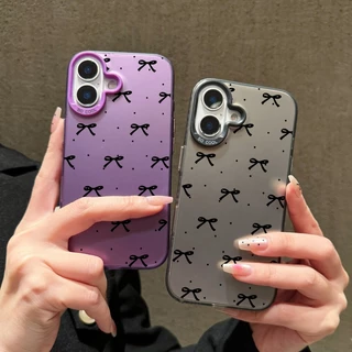 โลหะชุบโลหะด้วยไฟฟ้า ไอโฟนหมีสีชมพูfor 11 iPhone 12 13 14 15Pro MAX X XS XR 7 8Plusลิตเติ้ลสตาร์สร้างสรรค์โบว์สไตล์เรียบ