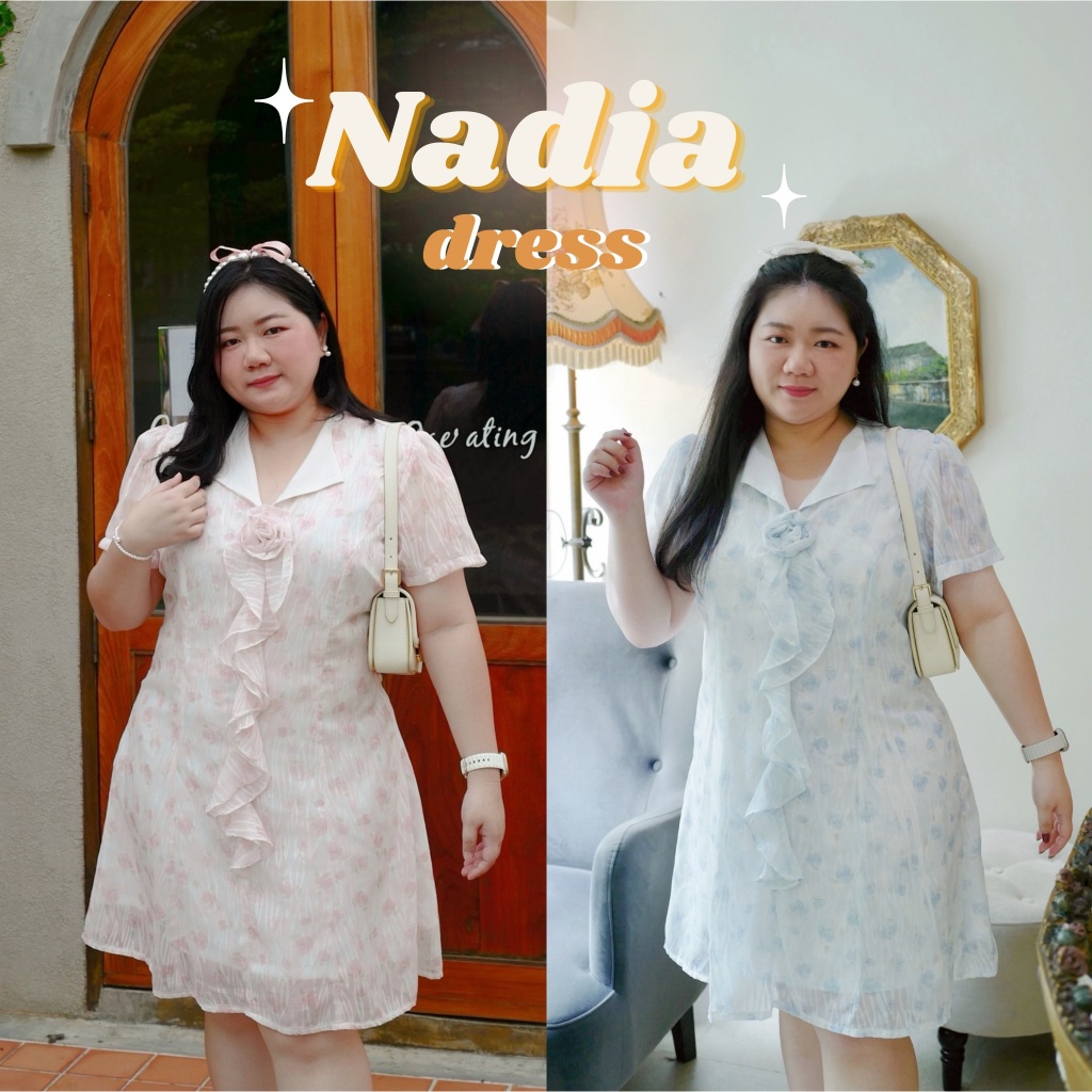 Nadia Dress เดรสสาวอวบแต่งดอกกุหลาบ สวยหวานลูกคุณ #เสื้อผ้าสาวอวบ Plussize