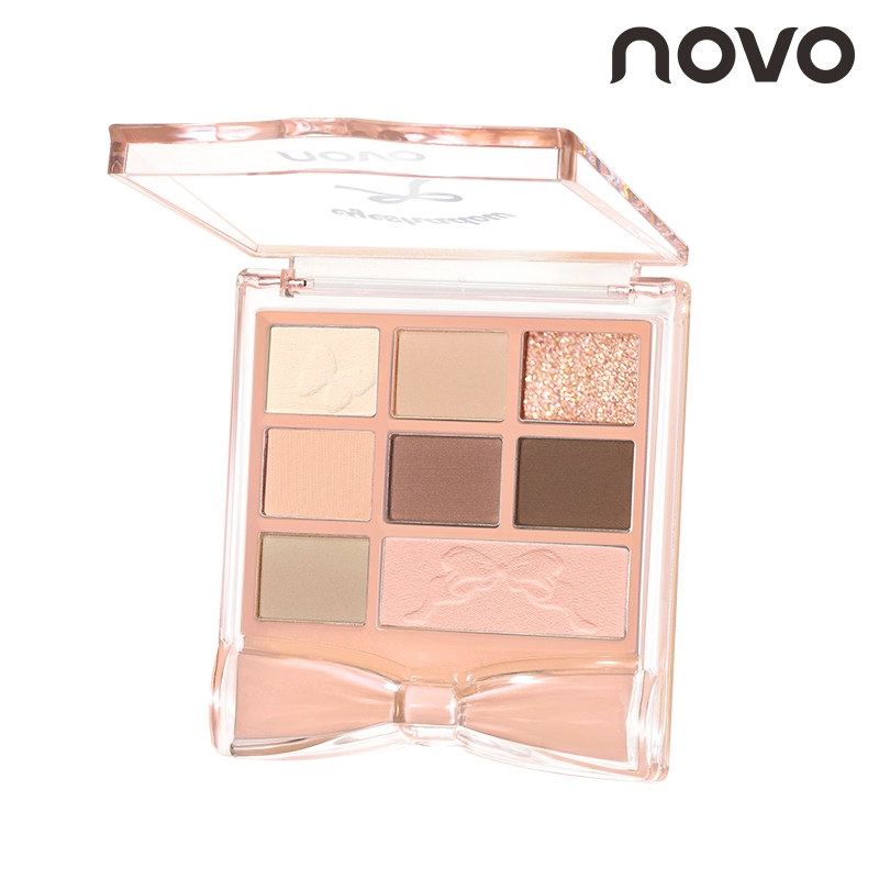 6408 (ใหม่/แท้) NOVO พาเลทอายแชโดว์ 8 สี เนื้อใยไหม ประกายชิมเมอร์ กลิตเตอร์ สีสวย Eye Shadow Palette