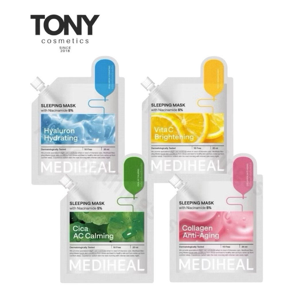 Mediheal sleeping mask เมดิฮีล สลีปปิ้ง มาสก์ 4 สูตรขนาด 20 มล. มาส์ก Niacinamide 5%