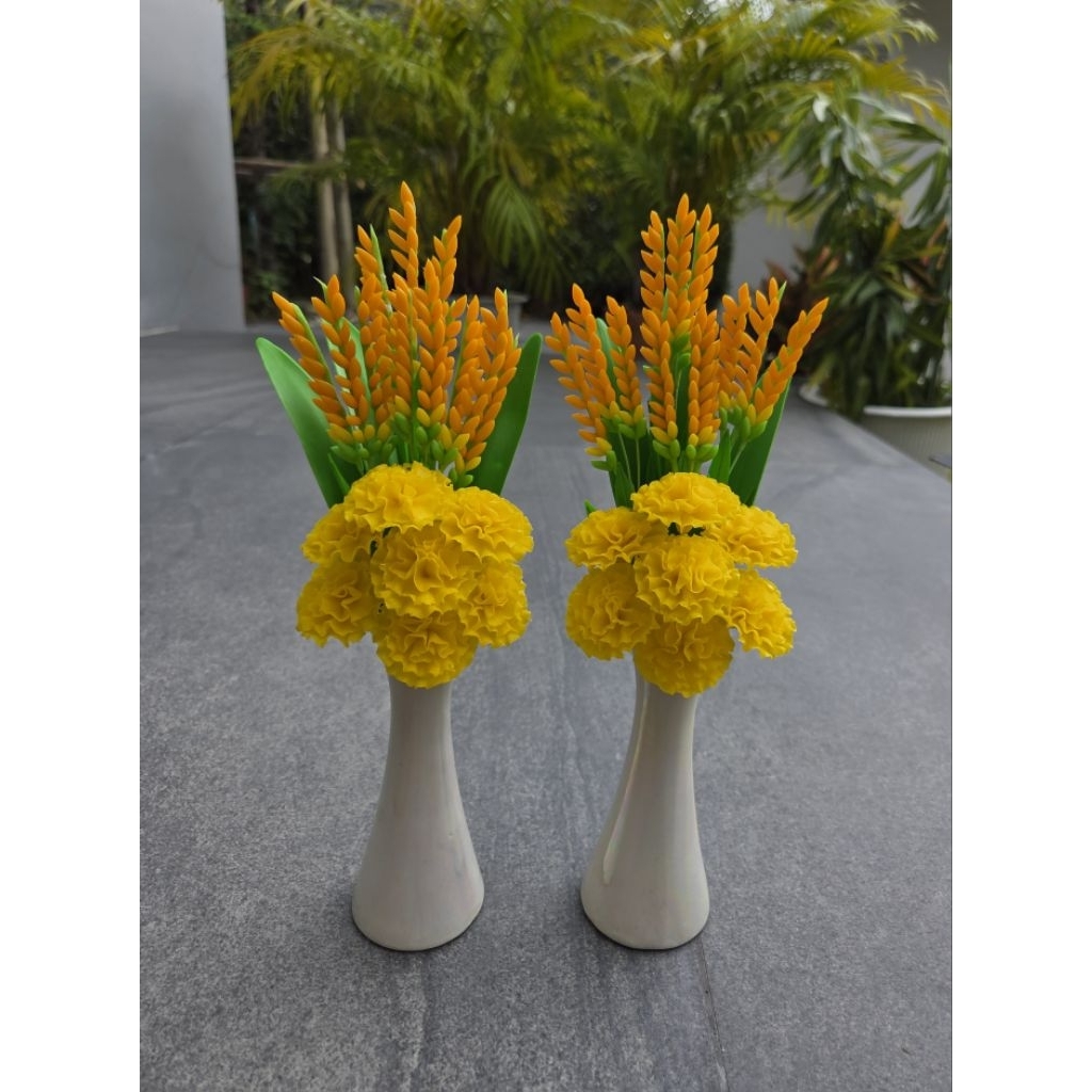 รวงข้าว ดาวเรือง แจกันรวงข้าว+ดาวเรือง จัดใส่แจกัน ขนาดสูง 11 นิ้ว ถึงปลายสูงสุด