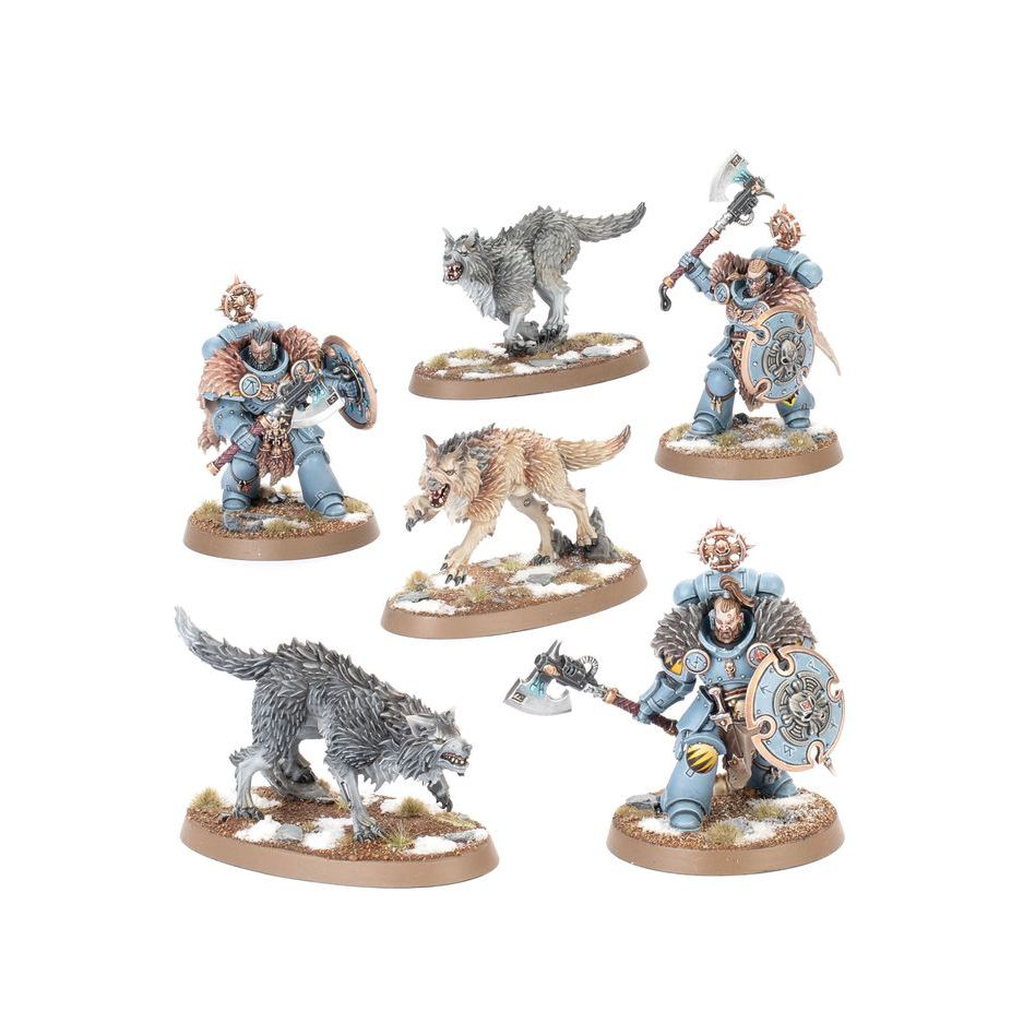 Warhammer 40000 : Space Marines : Space Wolves : Wolf Guard Headtakers with Hunting Wolves