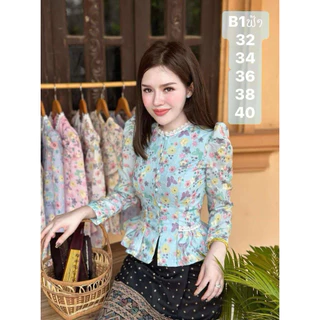เสื้อลูกไม้เอวระบาย เนื้อคอตตอนแท้100% ใส่งานบุญ งานบวช ใส่ทำงาน ผู้หญิง