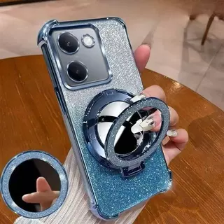 เคสขอบสี กากเพชร สำหรับ Vivo Y03 Y03T Y28S Y18 Y28 4Gกระจก แต่งหน้า ตั้งได้ กันกระแทก
