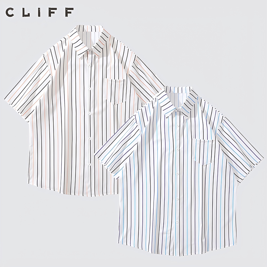 CLIFF แนววินเทจสไตล์ญี่ปุ่น เสื้อเชิ้ตแขนสั้น สีอ่อน หลวมใส่สบาย แฟชั่นแมทช์ง่าย