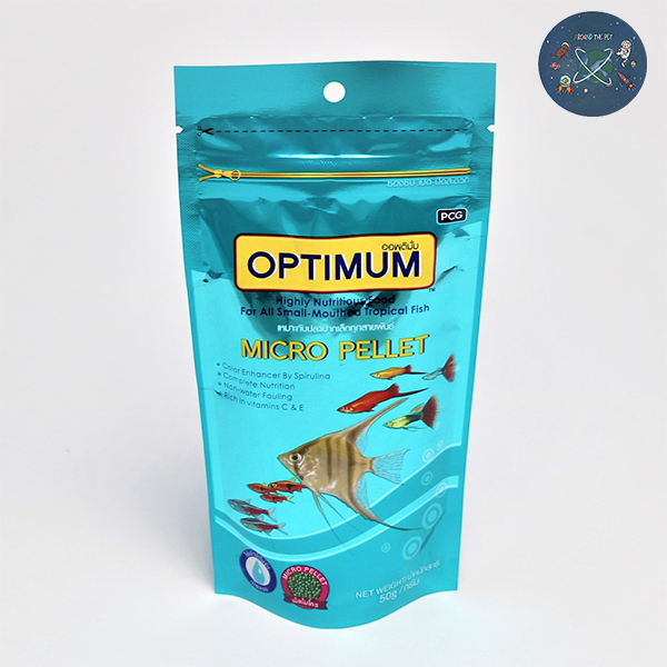 ใหม่ อาหารปลา ปากเล็ก OPTIMUM Micro Pellet 50 g. หางนกยูง นีออน ปลาสอด เทวดา (ถุงเขียว)