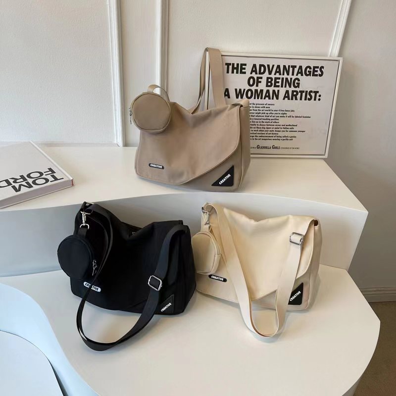 KLYM #Q2830 กระเป๋าสะพายสุภาพสตรีเกาหลีที่เรียบง่ายกระเป๋าสะพายผ้าใบนักเรียนกระเป๋าสะพาย