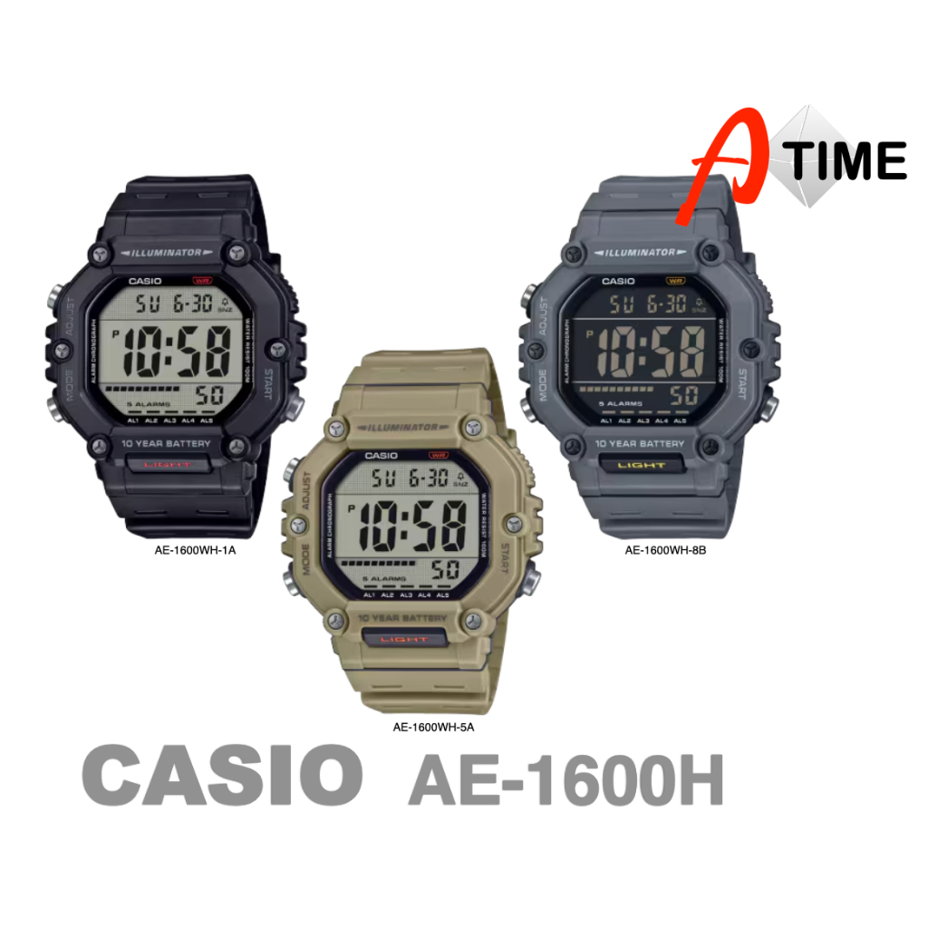 ของแท้ CASIO นาฬิกาคาสิโอ ผู้ชาย รุ่น AE-1600: AE-1600H Atime นาฬิกาข้อมือ ของแท้ ประกัน1ปี